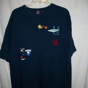 Looney Tunes WB Olympic Navy Pocket Tee Sz L Unisex Hanes SS Tee